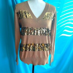 Buy2items get1free 3/$20items for$40. Tan Vneck , long sleeve sweaters/ gold sew